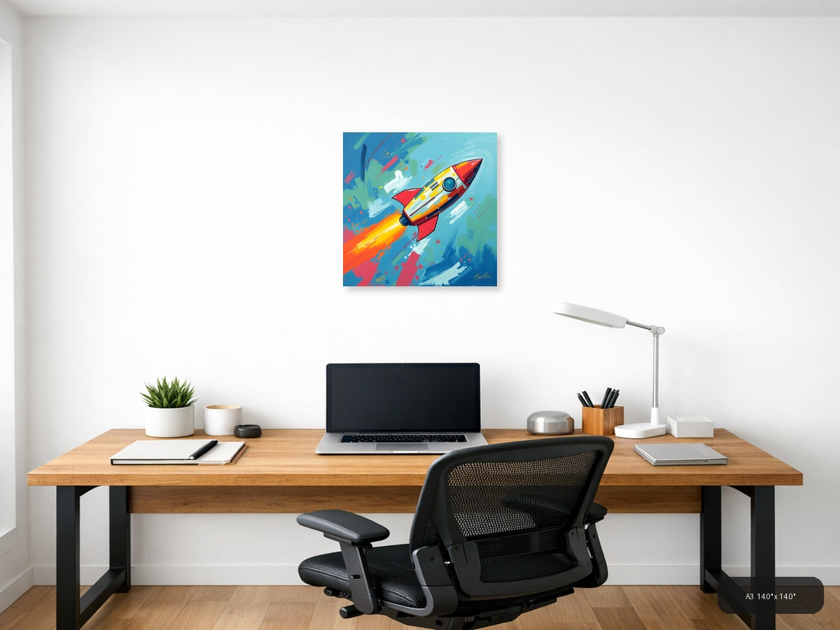 Colorful Rocket Launch Abstract Modern Wall Art — A3 / Office