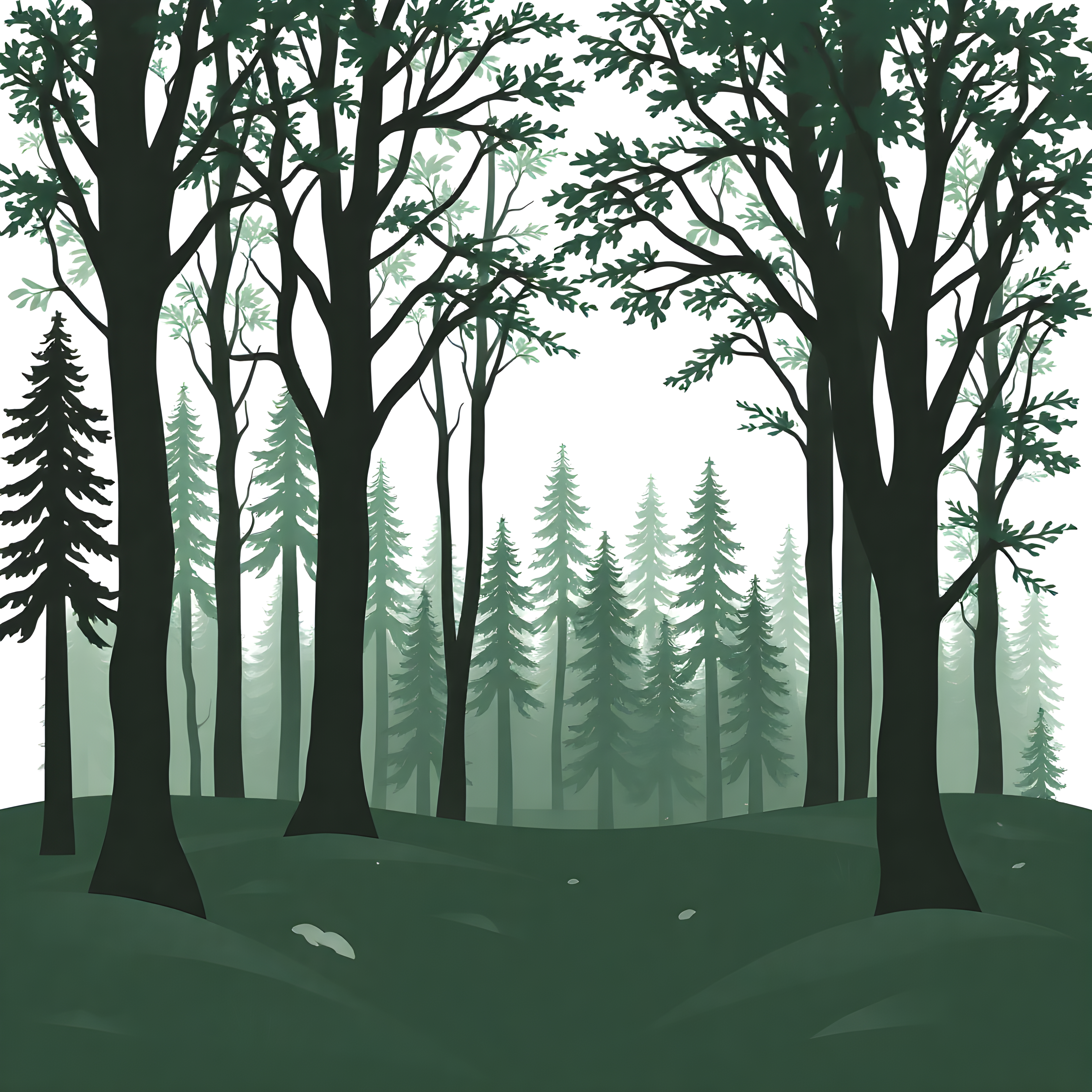 Minimalist Forest Landscape with Layered Trees Wall Art