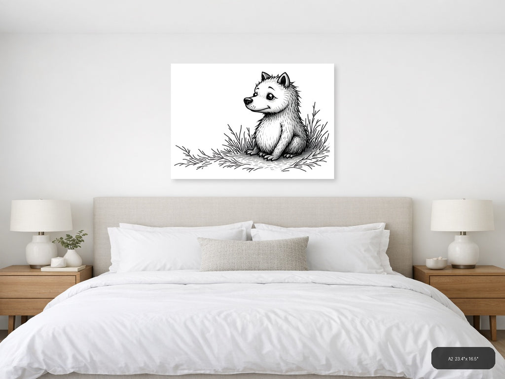 Cute Woodland Fox Line Art Illustration Wall Art — A2 / Bedroom