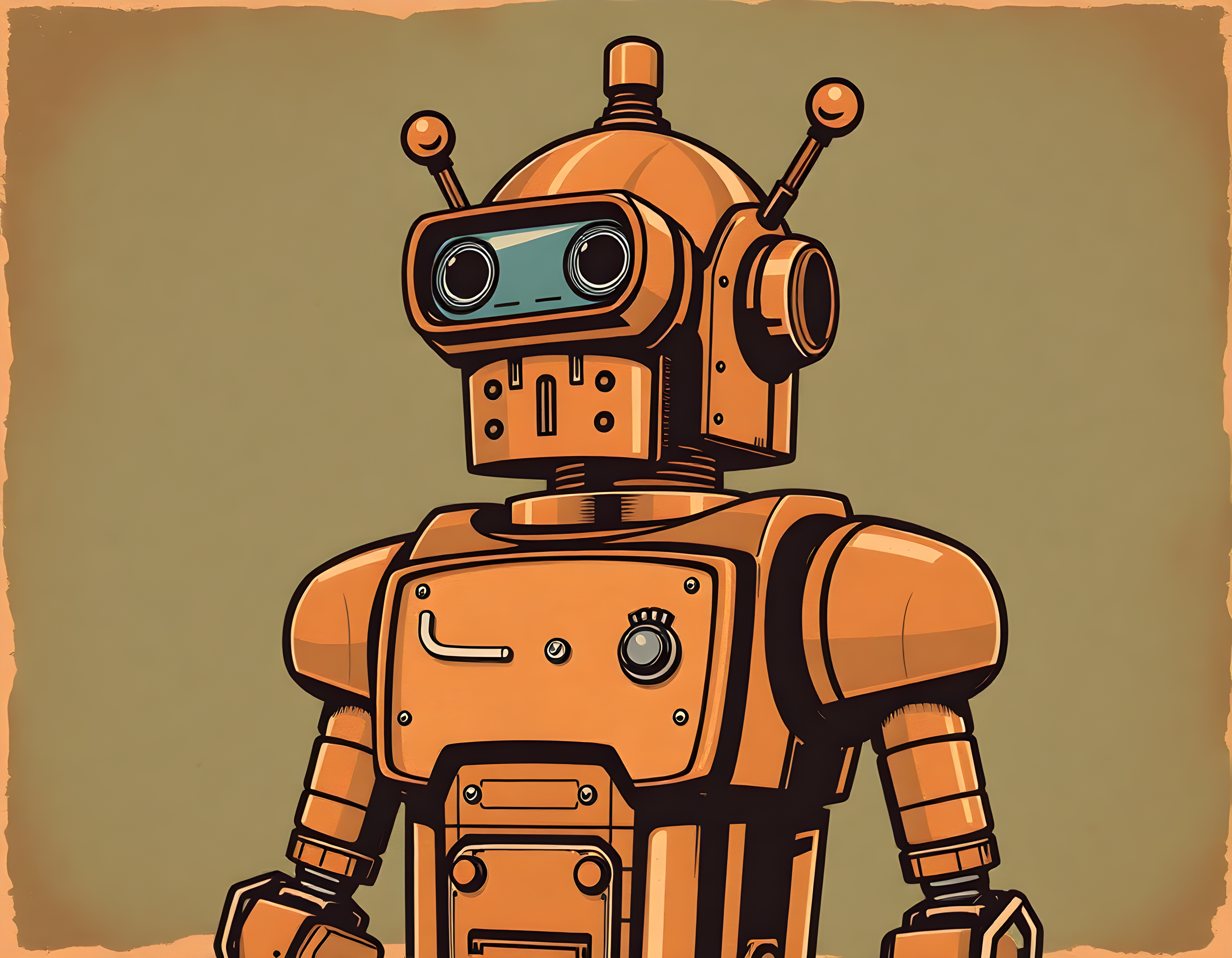 Vintage Orange Robot Retro Sci-Fi Wall Art