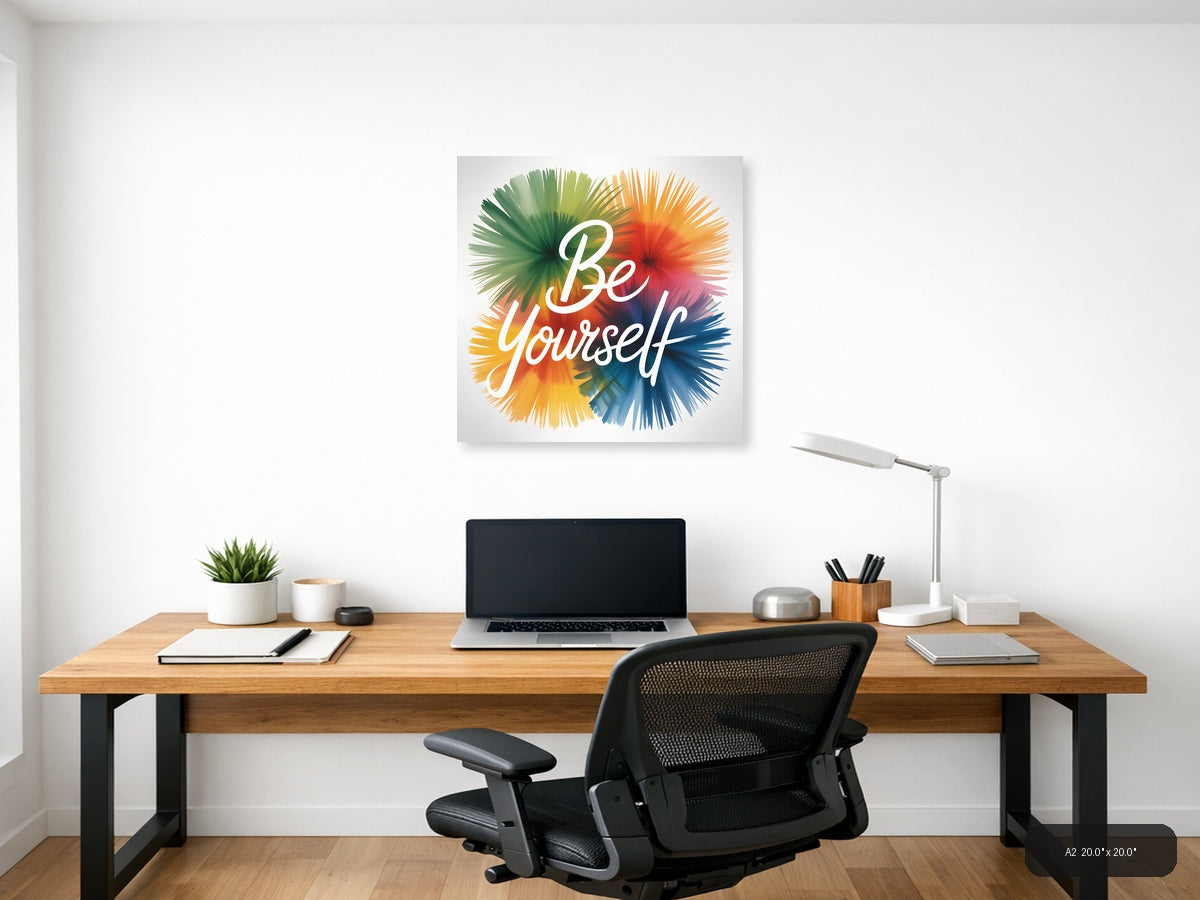 Be Yourself Watercolor Rainbow Burst Square Wall Art — A2 / Office