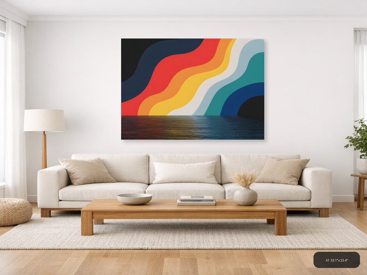 Colorful Wave Rainbow Stripes Photography Wall Art — A1 / Living Room