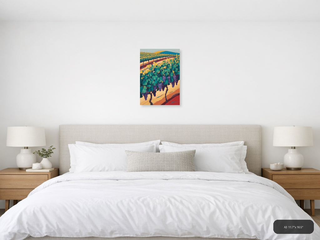 Vineyard Landscape Abstract Purple Grapes Wall Art — A3 / Bedroom
