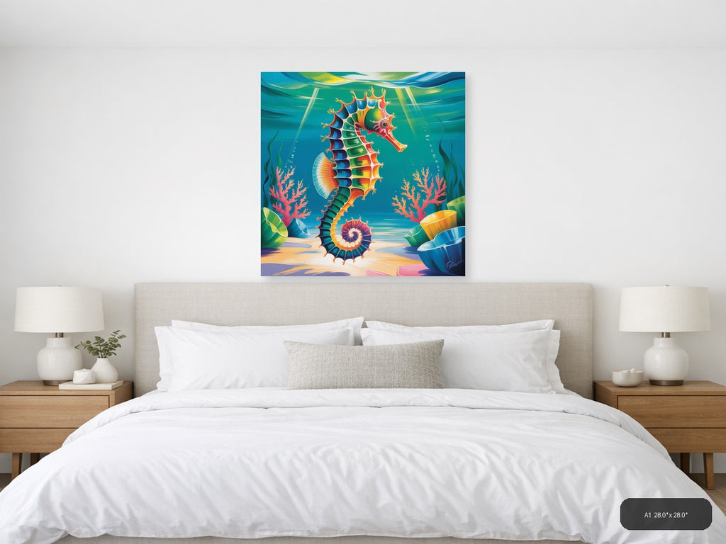 Seahorse — Abstract (Square) Canvas Print | Abstract Wall Art | A4 A3 A2 A1 — A1 / Bedroom
