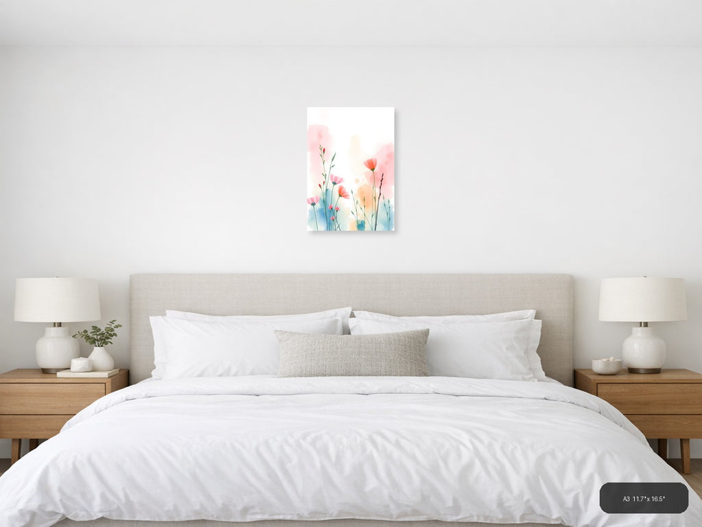 Watercolor Pink Carnations Flowers Portrait Wall Art — A3 / Bedroom