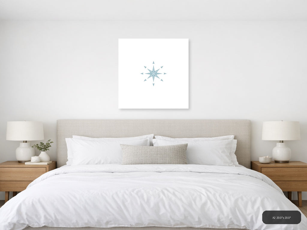 Minimalist Blue Star Compass Rose Wall Art — A2 / Bedroom