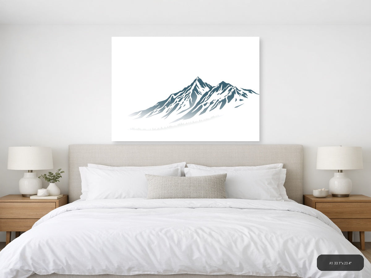Minimalist Snow-Capped Mountain Peak Wall Art — A1 / Bedroom