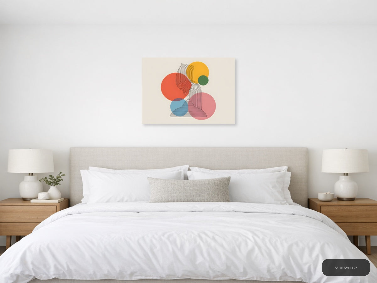 Colorful Geometric Circles Line Art Wall Art — A3 / Bedroom
