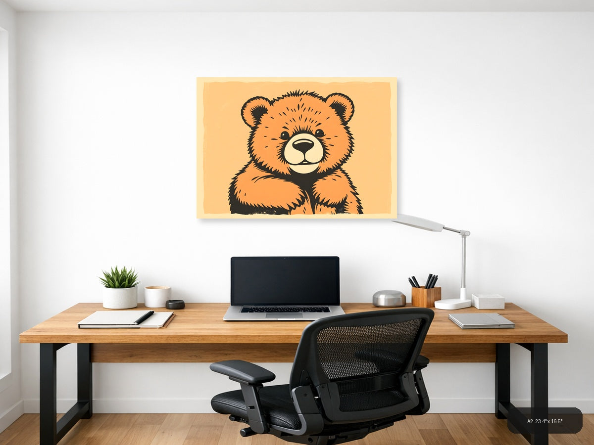Vintage Orange Bear Portrait Illustration Wall Art — A2 / Office