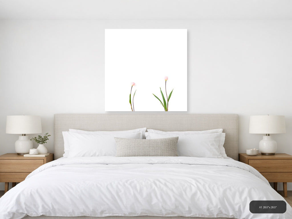 Minimalist Pink Tulips on White Background Wall Art — A1 / Bedroom