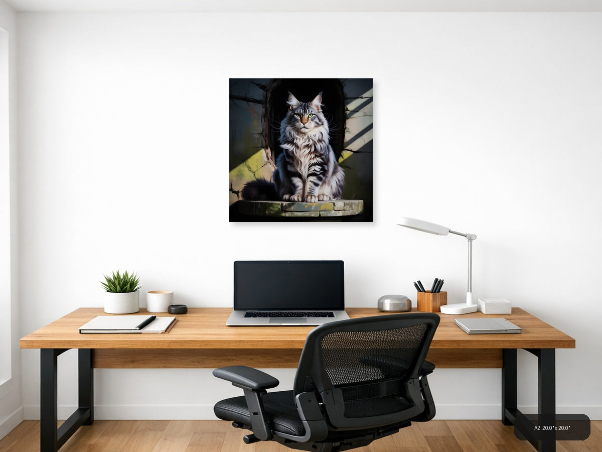 Majestic Long-Haired Cat Portrait Photography Wall Art — A2 / Office