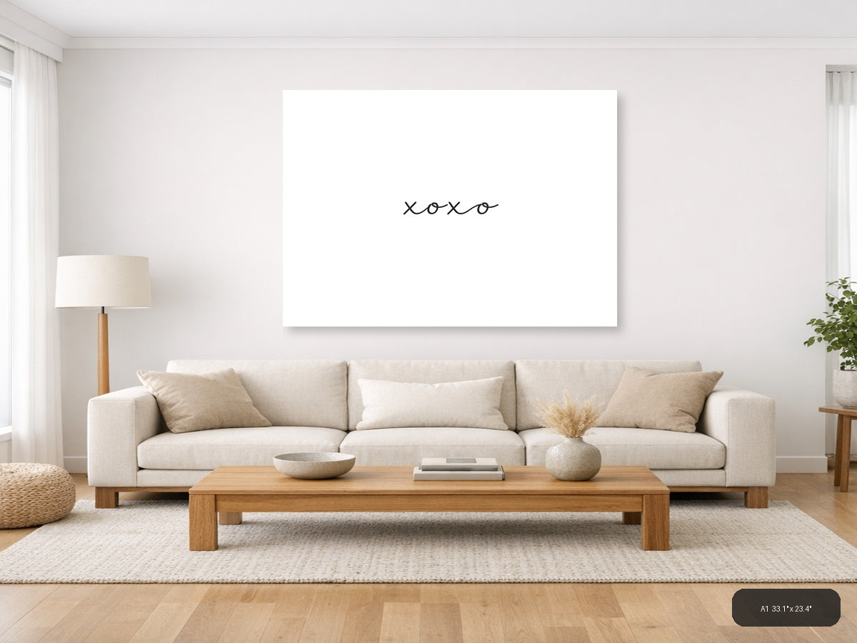 Minimalist XOXO Handwritten Script Wall Art — A1 / Living Room