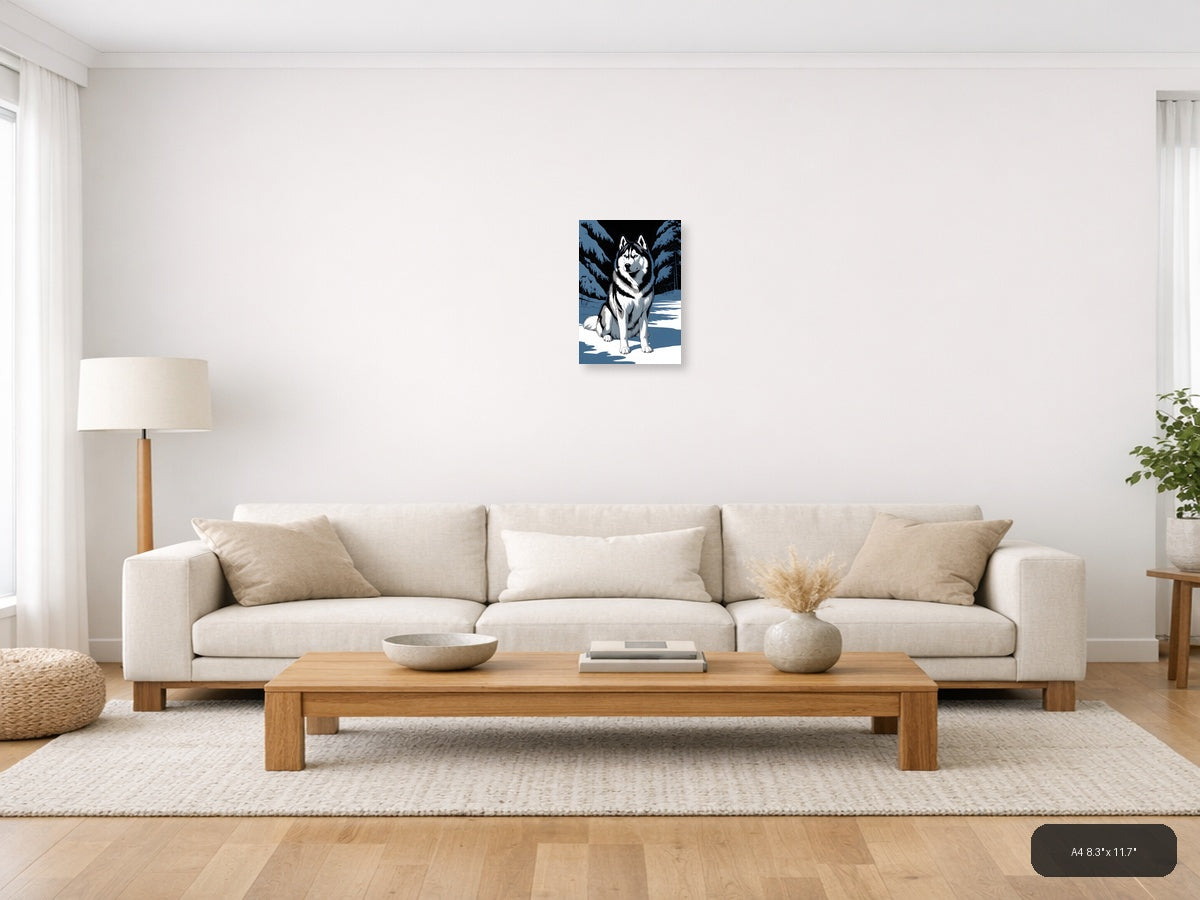Husky in Winter Forest Snow Photography Wall Art — A4 / Living Room
