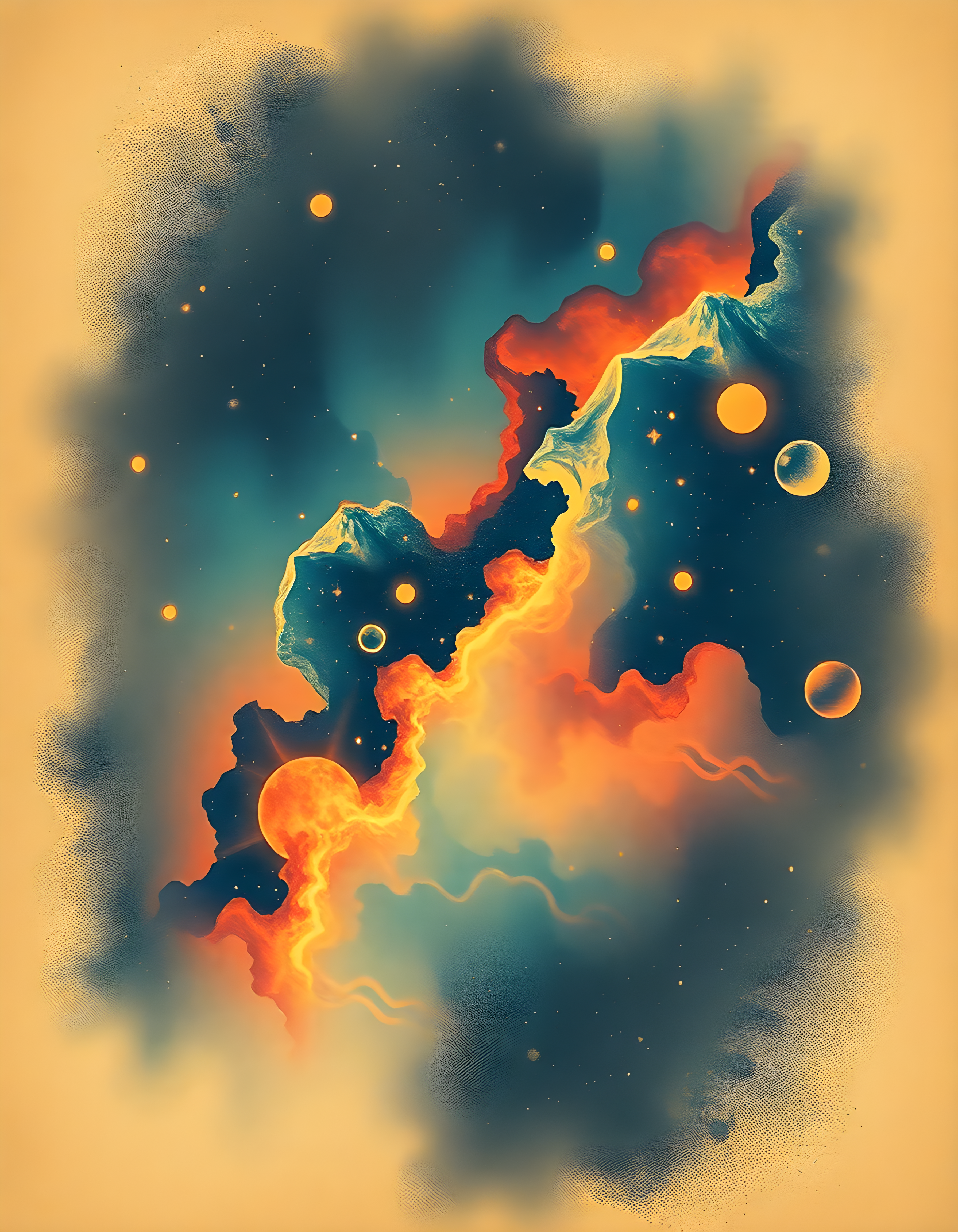 Vintage Cosmic Volcano Fantasy - Portrait Wall Art