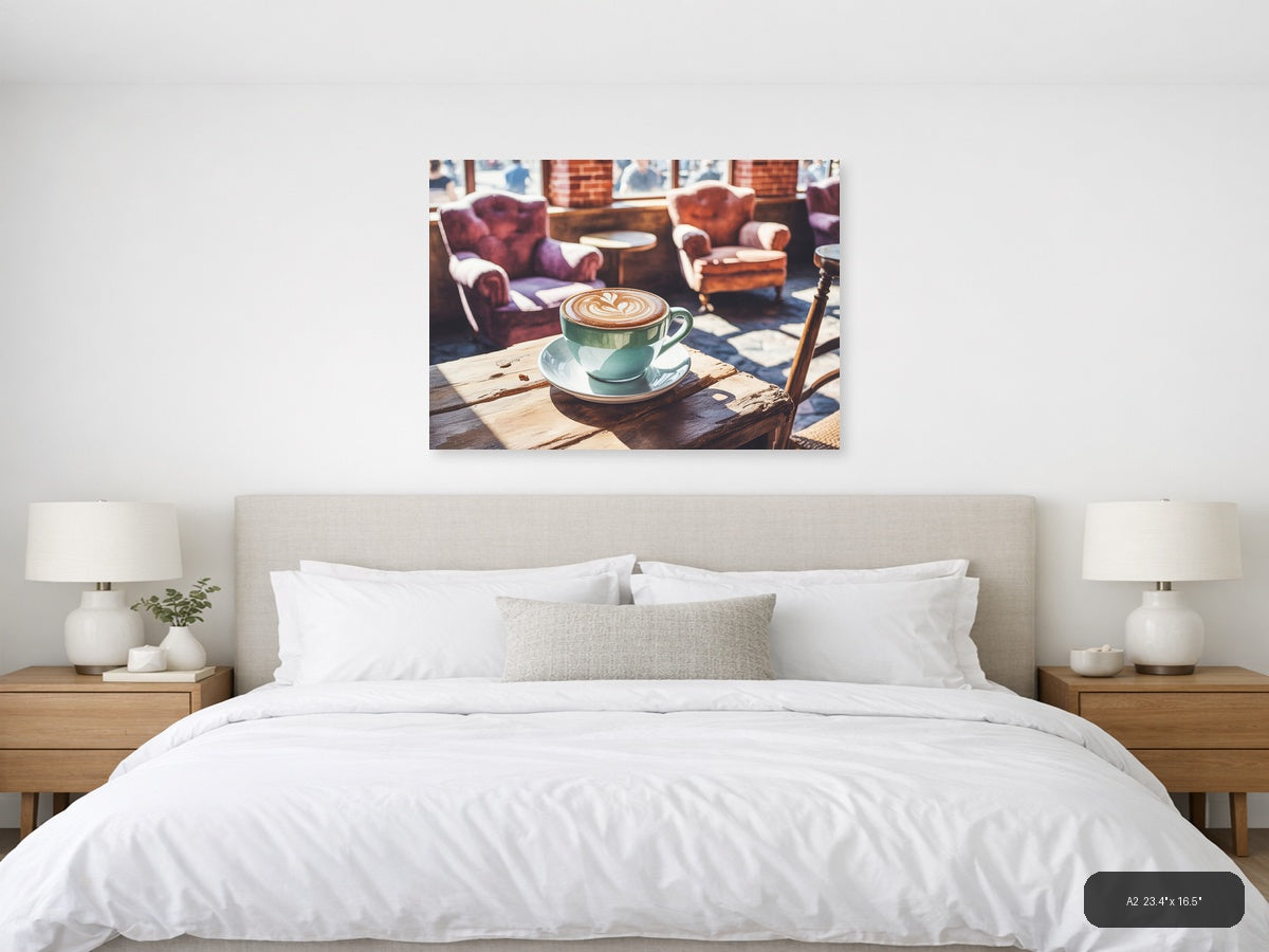 Coffee First — Watercolor (Landscape) Canvas Print | Watercolor Wall Art | A4 A3 A2 A1 — A2 / Bedroom