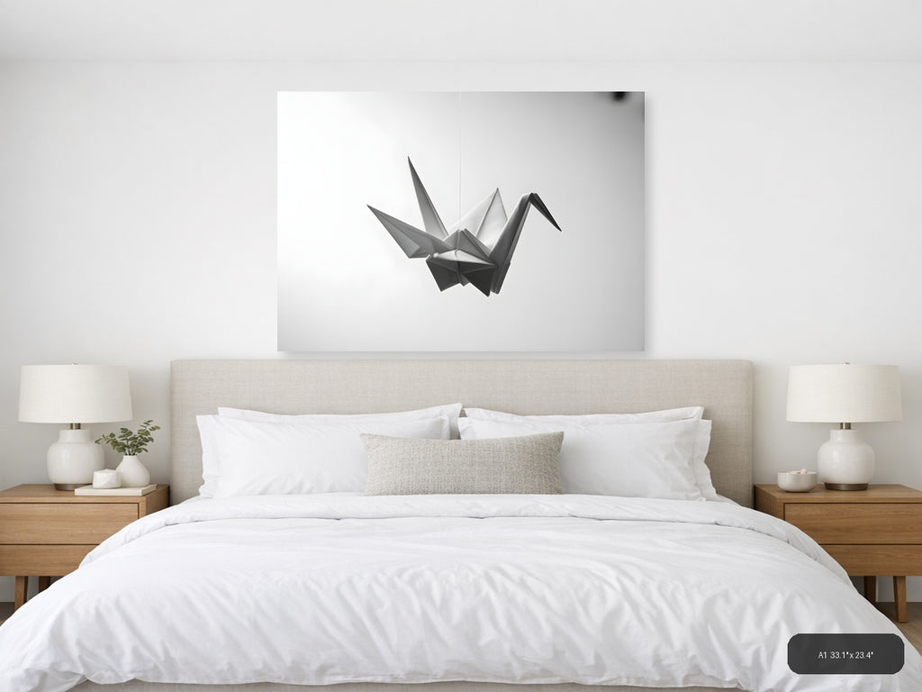 Minimalist Paper Crane Geometric Sculpture Wall Art — A1 / Bedroom