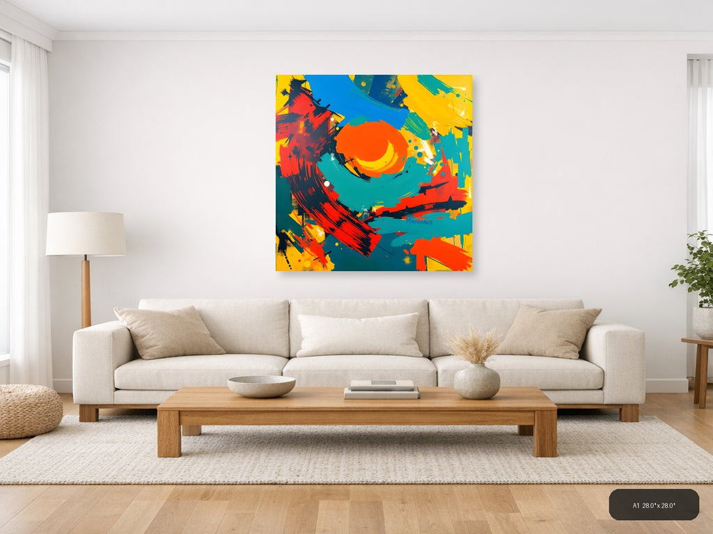 Vibrant Abstract Circles and Brushstrokes Modern Wall Art — A1 / Living Room
