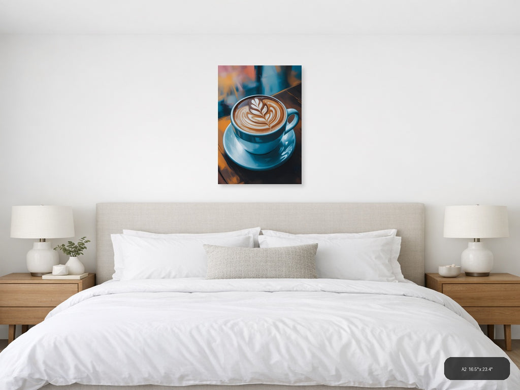 Latte Art Coffee Cup Abstract Blue Wall Art — A2 / Bedroom