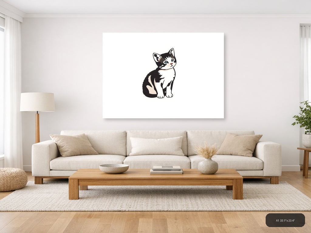 Black and White Kitten Minimalist Wall Art — A1 / Living Room