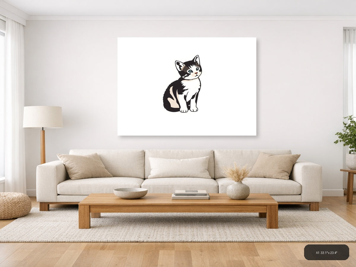 Black and White Kitten Minimalist Wall Art — A1 / Living Room