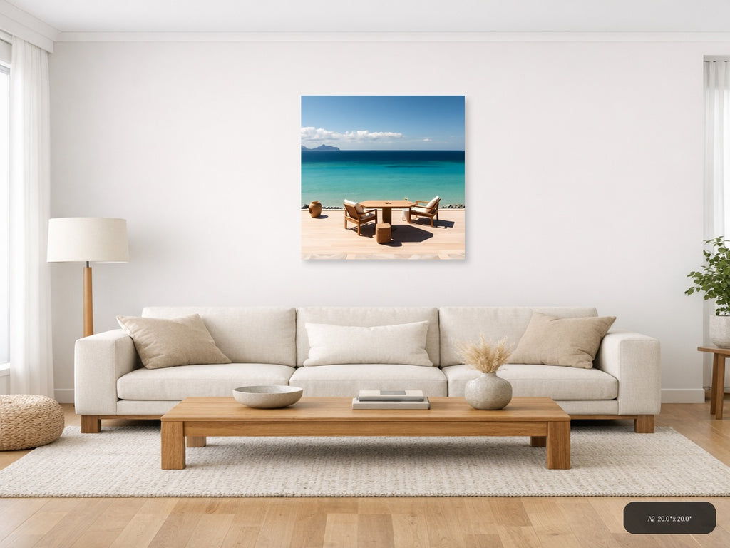 Minimalist Coastal Terrace Ocean View Wall Art — A2 / Living Room