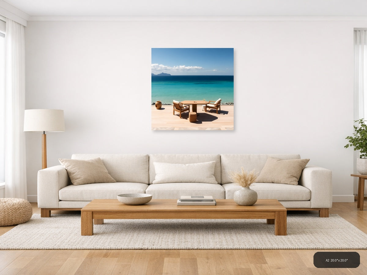 Minimalist Coastal Terrace Ocean View Wall Art — A2 / Living Room