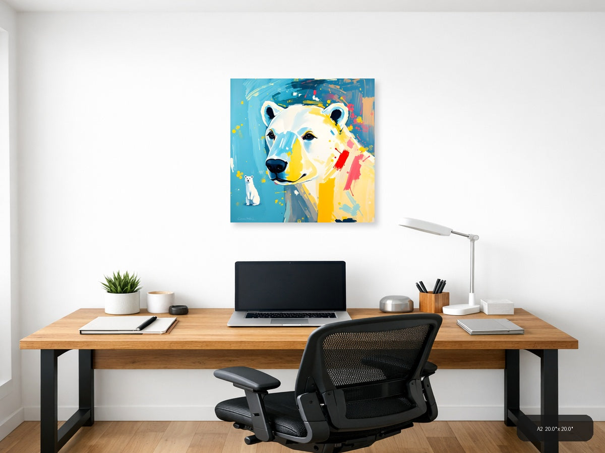 Abstract Polar Bear Portrait Vibrant Colorful Wall Art — A2 / Office