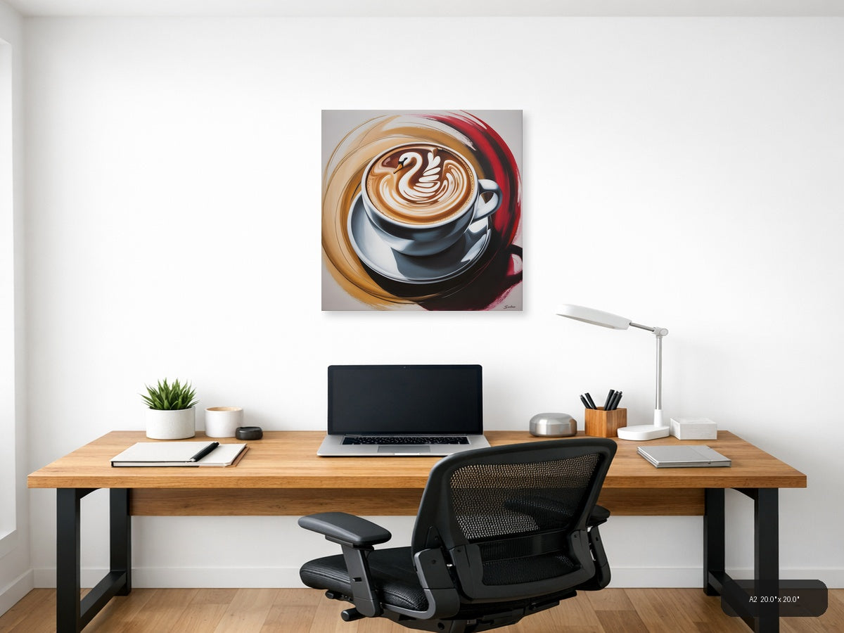 Abstract Coffee Cup Latte Art Swan Design Wall Art — A2 / Office
