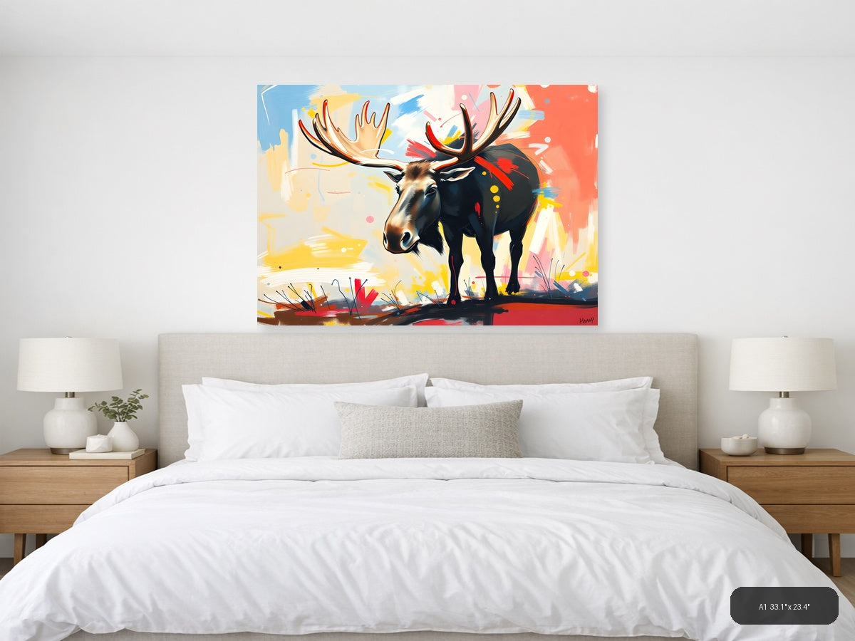 Abstract Moose with Colorful Brushstrokes Wall Art — A1 / Bedroom