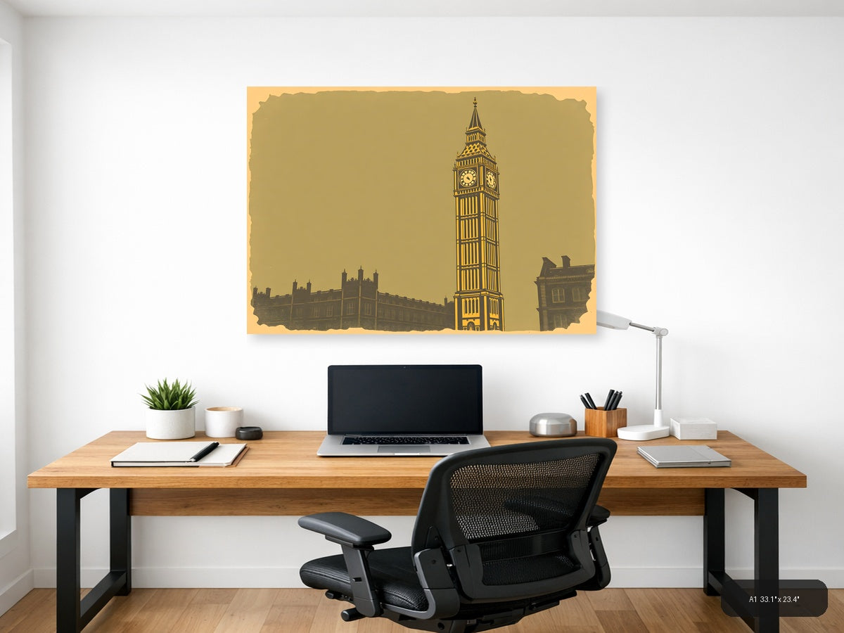 Vintage Big Ben London Clock Tower Wall Art — A1 / Office