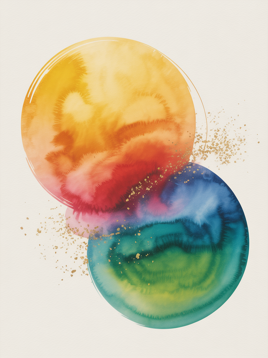 Watercolor Gradient Circles with Gold Splatter Wall Art