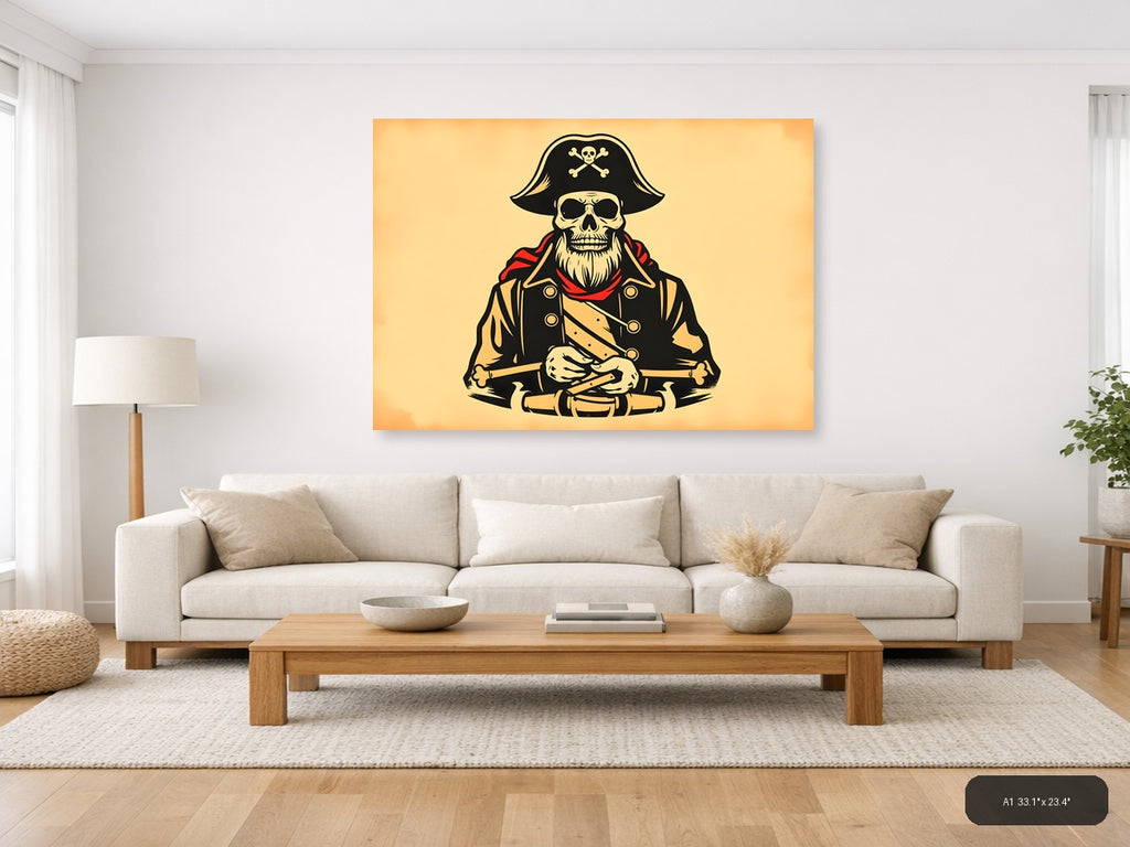Pirate Skull Captain Vintage Illustration Wall Art — A1 / Living Room