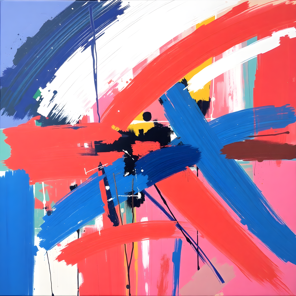 Bold Abstract Brushstrokes in Red & Blue Wall Art