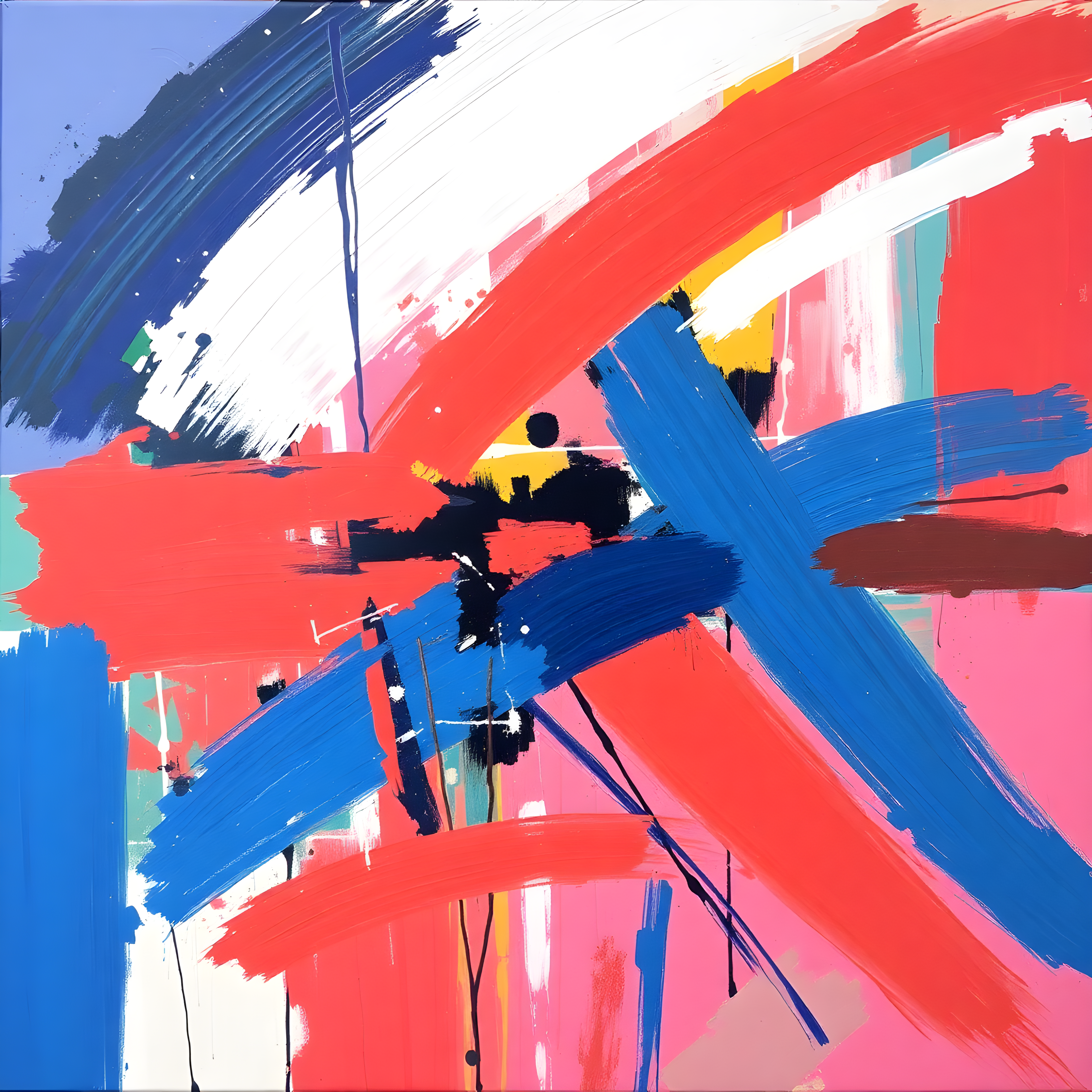 Bold Abstract Brushstrokes in Red & Blue Wall Art