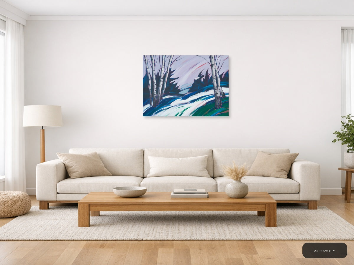 Abstract Winter Birch Trees Snow Landscape Wall Art — A3 / Living Room