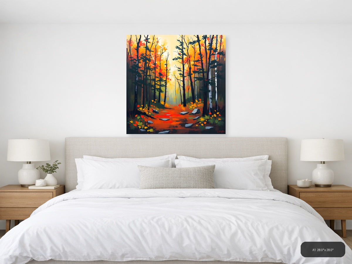 Autumn Forest Path Abstract Orange Wall Art — A1 / Bedroom