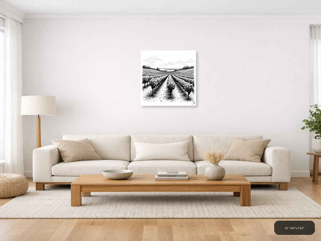 Vineyard Rows Line Art Illustration Wall Art — A3 / Living Room