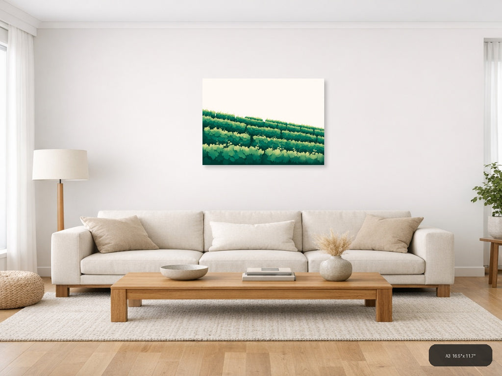 Minimalist Green Forest Landscape Layers Wall Art — A3 / Living Room