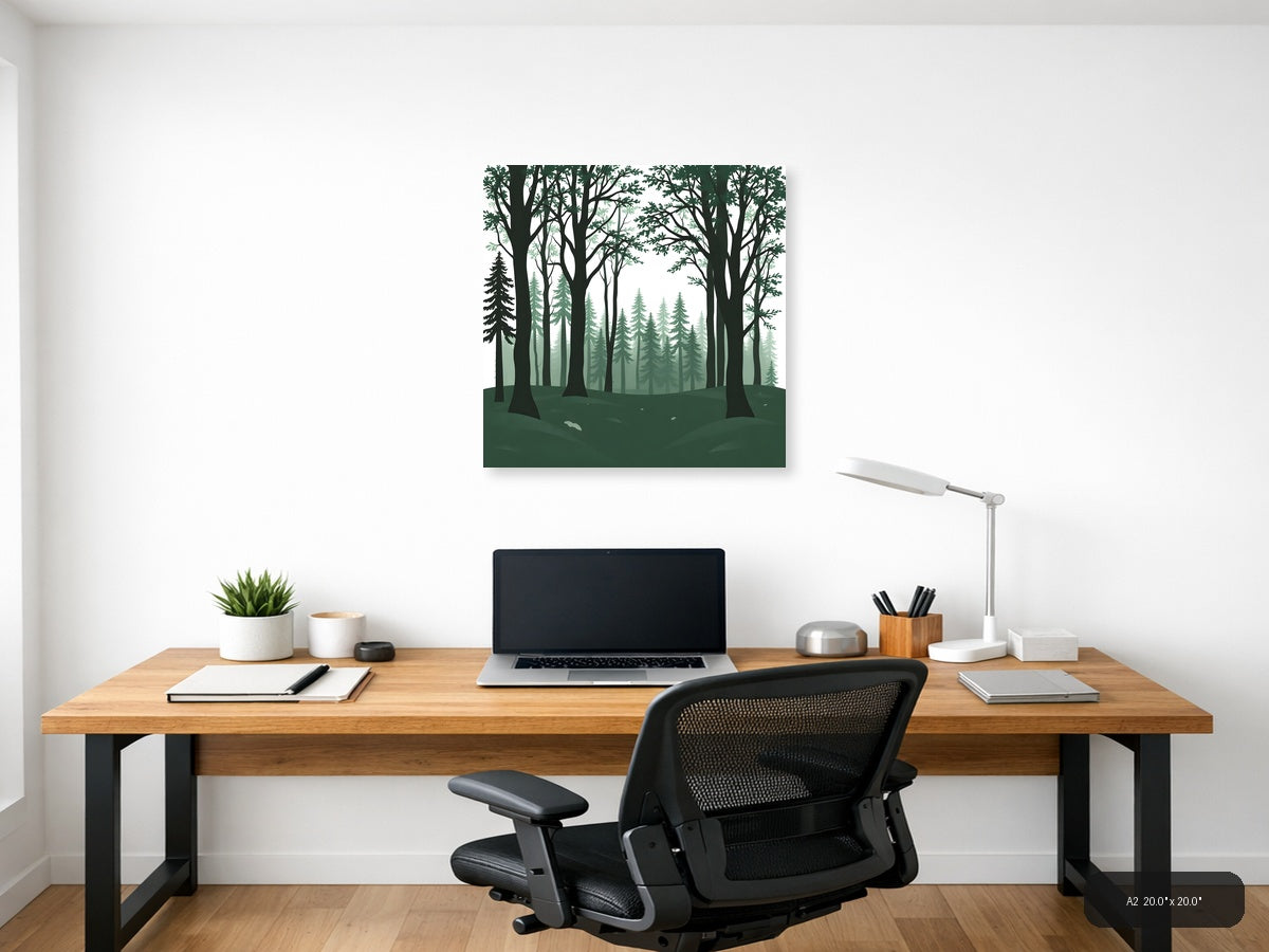 Minimalist Forest Deep Woods Layered Tree Wall Art — A2 / Office
