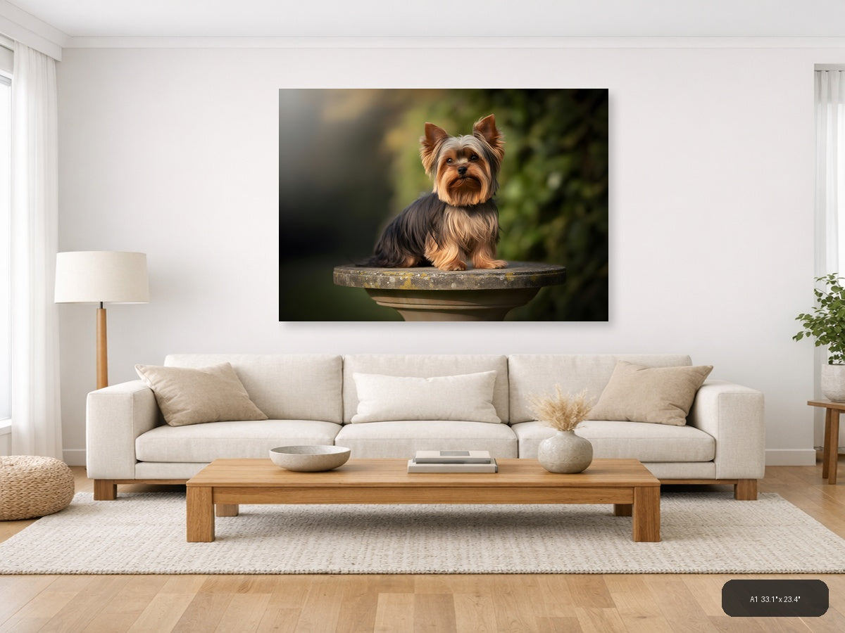 Shih Tzu Puppy on Stone Pedestal Photography Wall Art — A1 / Living Room