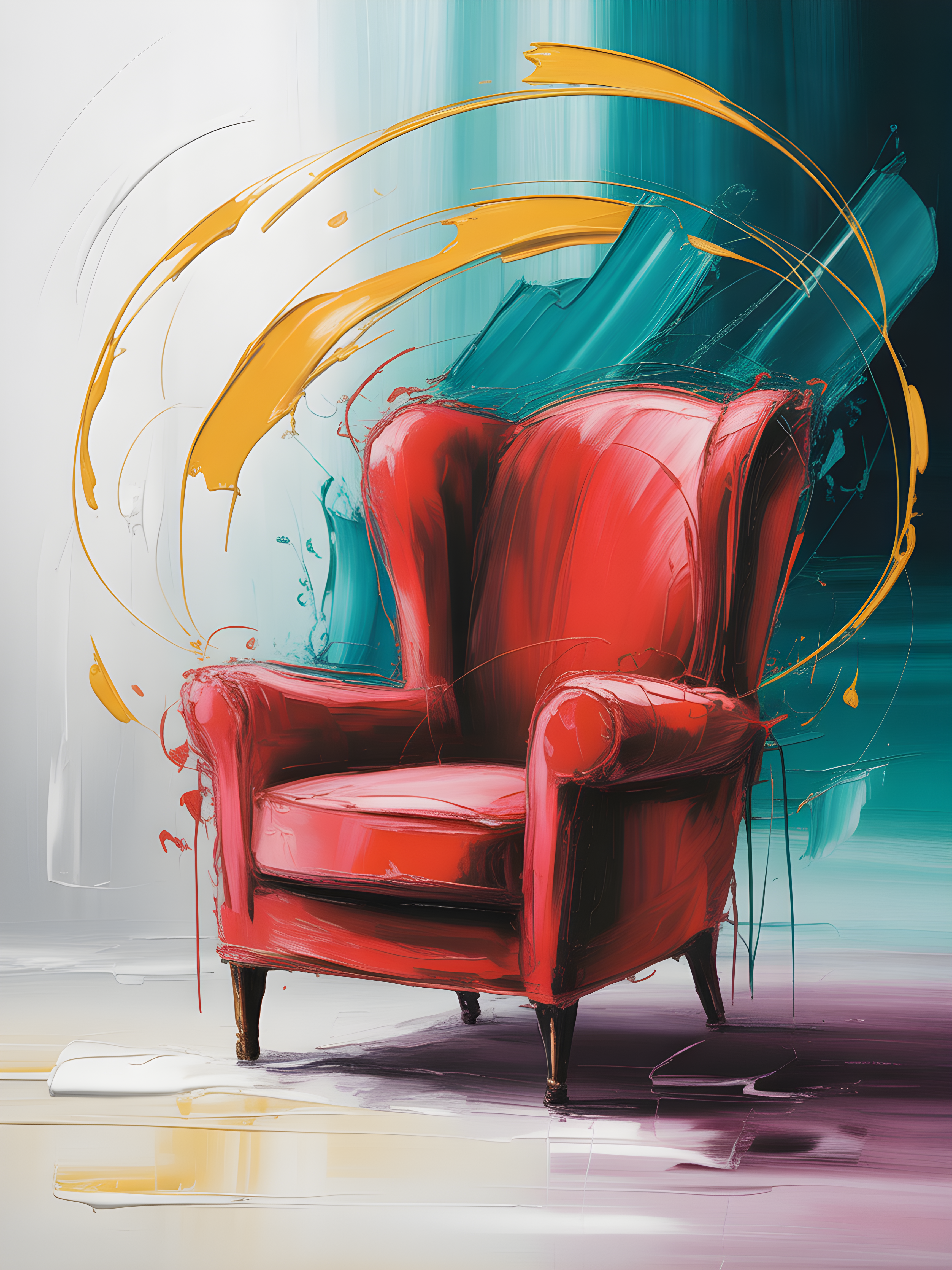 Red Chair Abstract Motion Teal Orange Wall Art