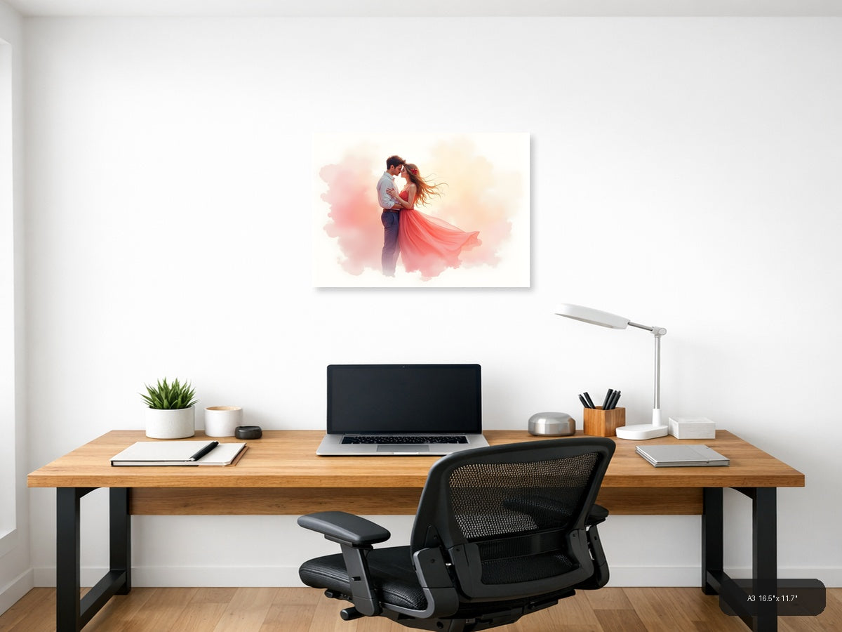Romantic Couple Watercolor Illustration Wall Art — A3 / Office