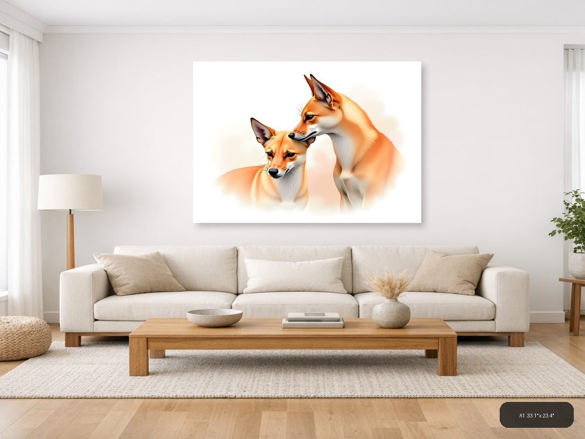 Two Foxes Watercolor Portrait Landscape Wall Art — A1 / Living Room