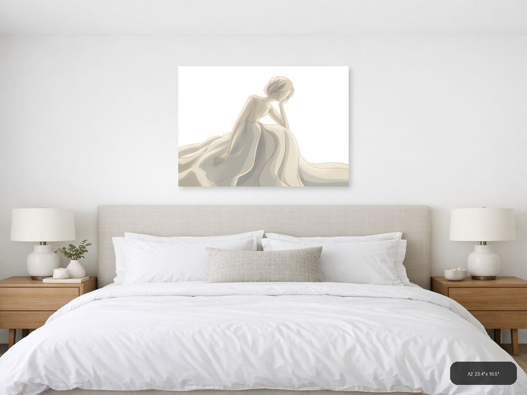 Elegant Woman in Flowing Gown Minimalist Wall Art — A2 / Bedroom