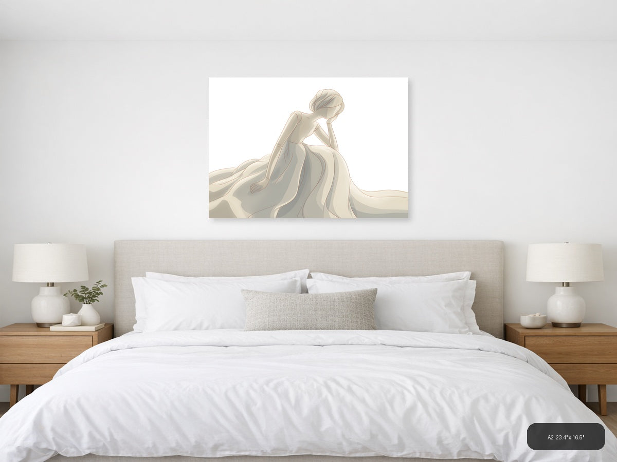 Elegant Woman in Flowing Gown Minimalist Wall Art — A2 / Bedroom