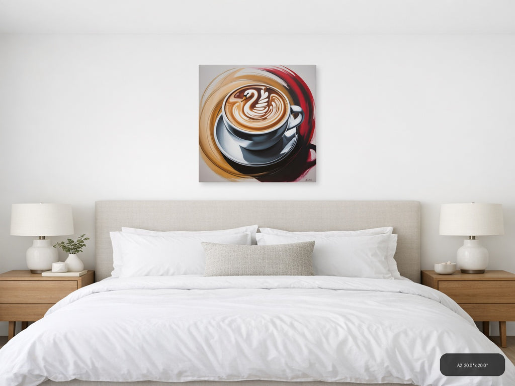 Abstract Coffee Cup Latte Art Swan Design Wall Art — A2 / Bedroom