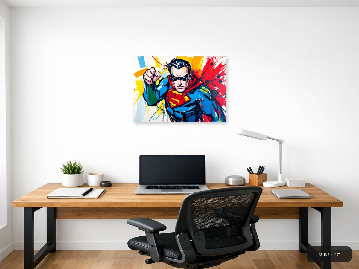 Superman Pop Art Abstract Splatter Wall Art — A3 / Office