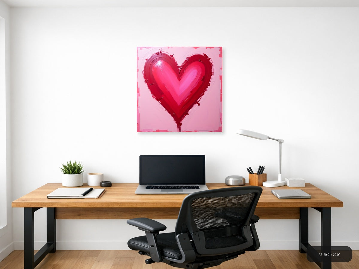 Abstract Red Heart Painting on Pink Background Wall Art — A2 / Office