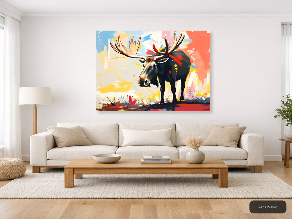 Abstract Moose with Colorful Brushstrokes Wall Art — A1 / Living Room