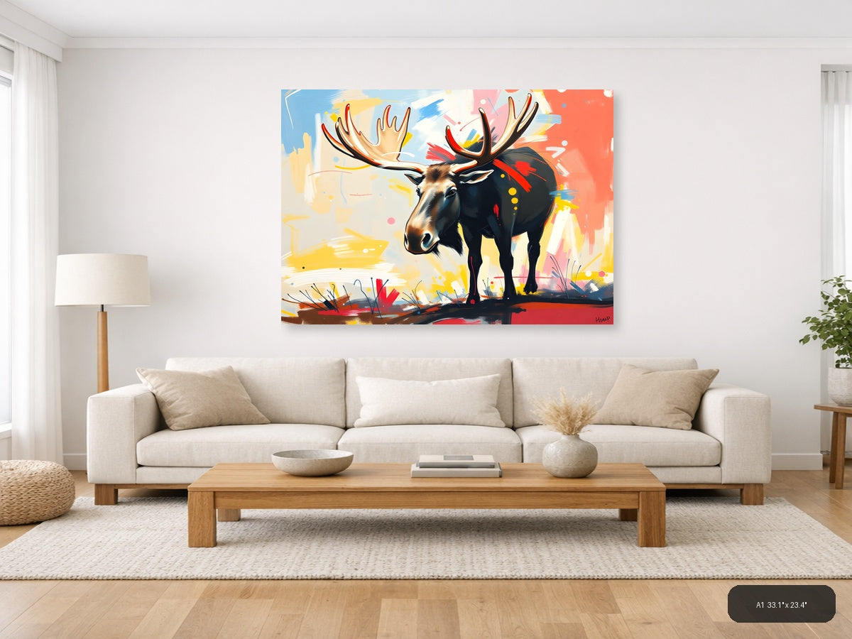 Abstract Moose with Colorful Brushstrokes Wall Art — A1 / Living Room
